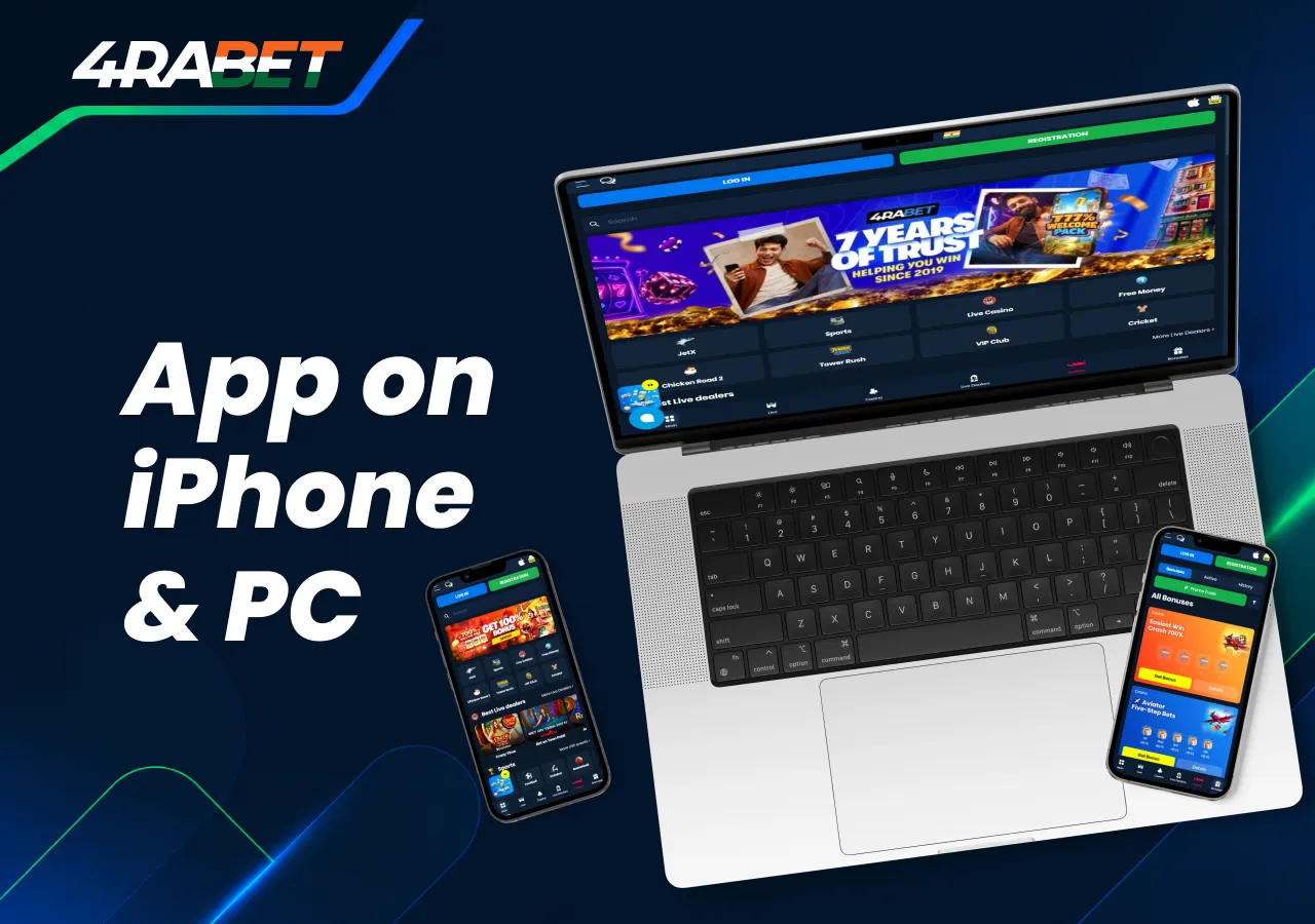 4rabet app on iPhone and desktop PC
