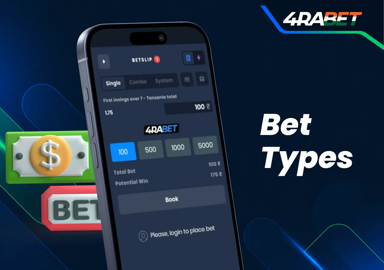 4rabet bet types and betting slip options